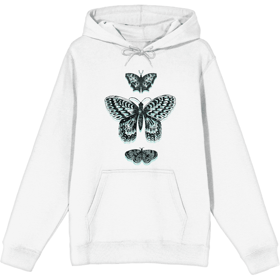 Celestial Tropics Butterflies Adult White Long Sleeve Hoodie-XXL