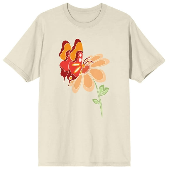 Celestial Tropics Orange Butterfly And Daisy Men's Natural T-Shirt-XXL