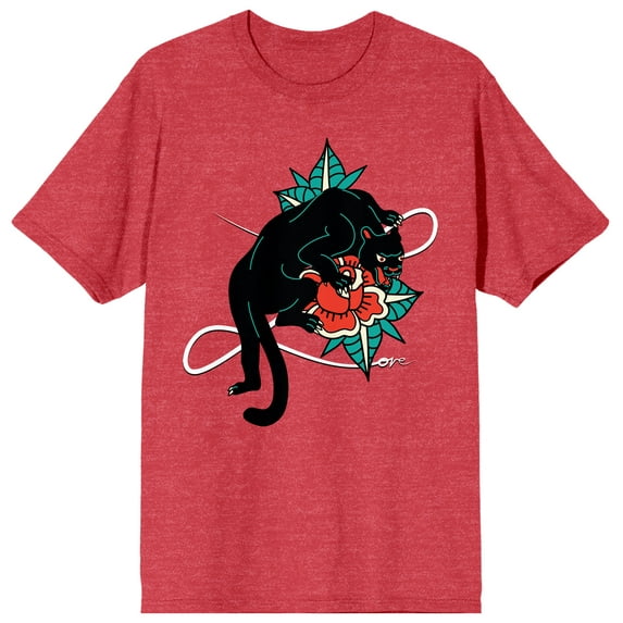 Celestial Tropics Panther And Rose Men's Red Heather T-Shirt-XXL