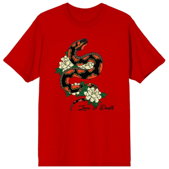 Celestial Tropics Snake And Flowers Men's Red T-Shirt-Small