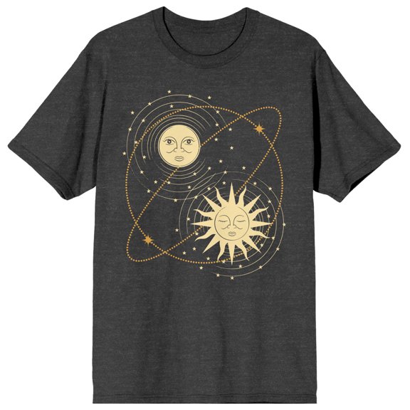 Celestial Tropics Sun And Moon Men's Charcoal Heather T-Shirt-Medium