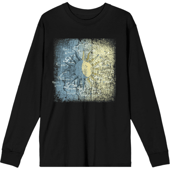Celestial Tropics Sun Crew Neck Long Sleeve Adult Tee-Medium-Black