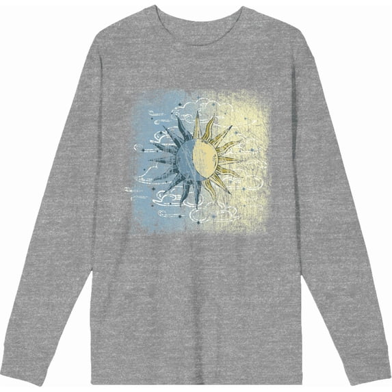 Celestial Tropics Sun Crew Neck Long Sleeve Heather Gray Adult Tee
-XL