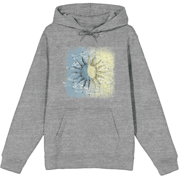 Celestial Tropics Sun Long Sleeve Adult Hooded Sweatshirt-Large-Heather Gray