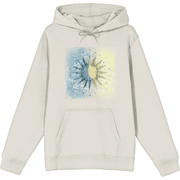 Celestial Tropics Sun Long Sleeve Adult Hooded Sweatshirt-Medium-Cream