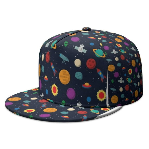 Celestial Trucker Hat – Astronaut & Planet Graphic, Adjustable Flat Bill Cap for Men Women, Trendy Galaxy Style