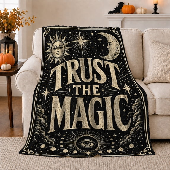 Celestial Trust Magic Vintage Mystical, Mystical Celestial Art Scene, Warm Flannel Blanket for Home Library and Reading Nook, Celestial Art Lovers Housewarming Gift, Celestial Home Decor