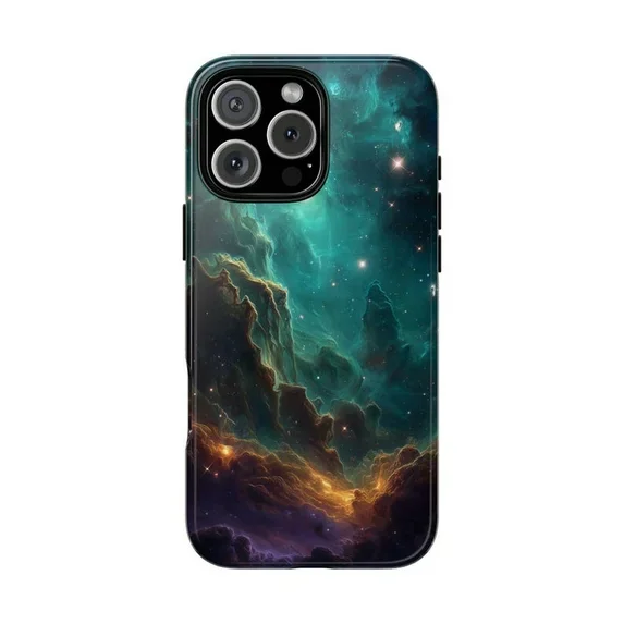 Celestial Turquoise Cosmic Star Nebula Protective Case for iPhone 11 12 13 14 15 16 17 Pro Max