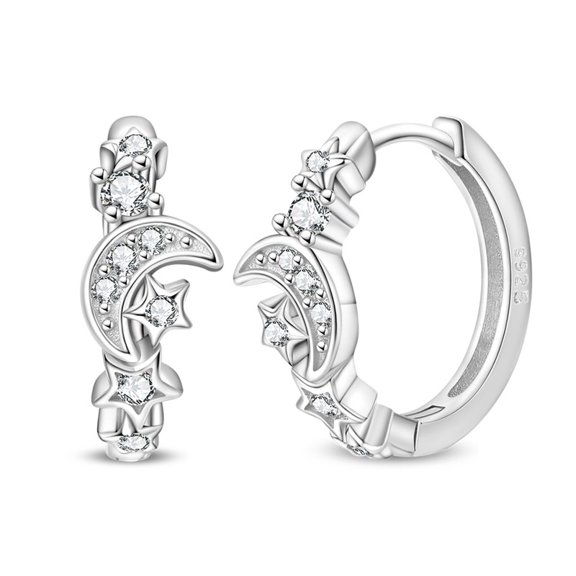 Celestial Twinkle Hoop Earrings 925 Sterling Silver Lightweight Comfortable Everyday Earrings