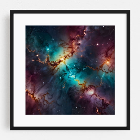Celestial Veins - Digital Art Space Cosmic Astronomy Stars Fantasy Surrealism Night Sky Black Framed Wall Art Print 8 x 8 inches