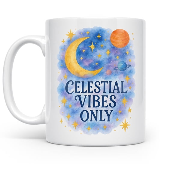 Celestial Vibes Only 11 oz Coffee Mug - For Astrology Enthusiasts White Ceramic Gift