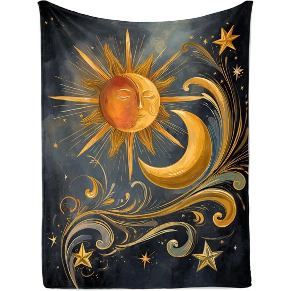Celestial Wall Tapestry Sun and Moon Design with Stars and Clouds 40 x 60 Inch for Boho Bedroom Living Room Decor