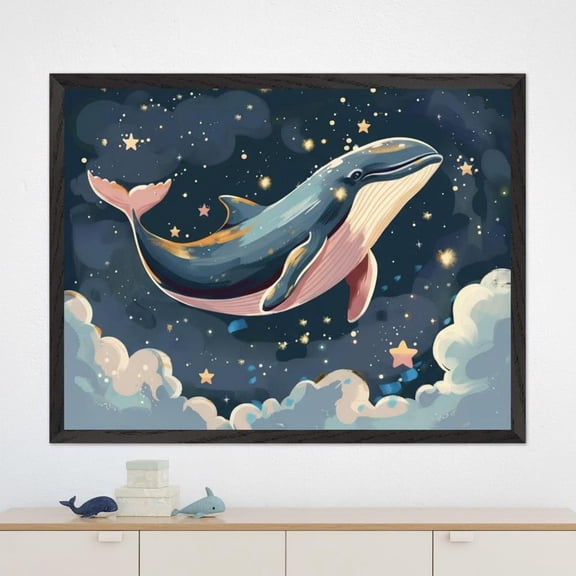 Celestial Whale Whimsical Space Art Wall Starry Sky Nursery Decor Whale Unframed Paper Print