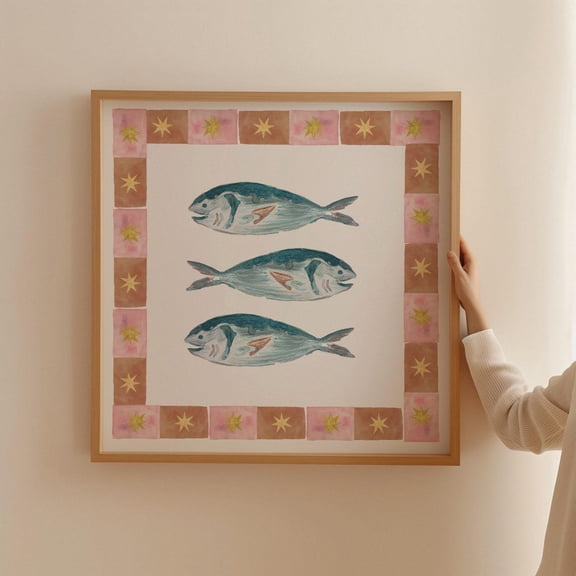 Celestial Whimsy Sardines Boho Folk Seaside Coastal Wall Art Home Interior Gallery Display