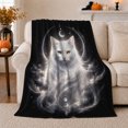 thumbnail image 1 of Celestial White Cat Night Sky, Peaceful Pet Portrait Pattern, Warm Flannel Blanket for Living Room and Bedroom, Cat Lovers Just Because Gift, Pet Lover Home Decor, 1 of 9