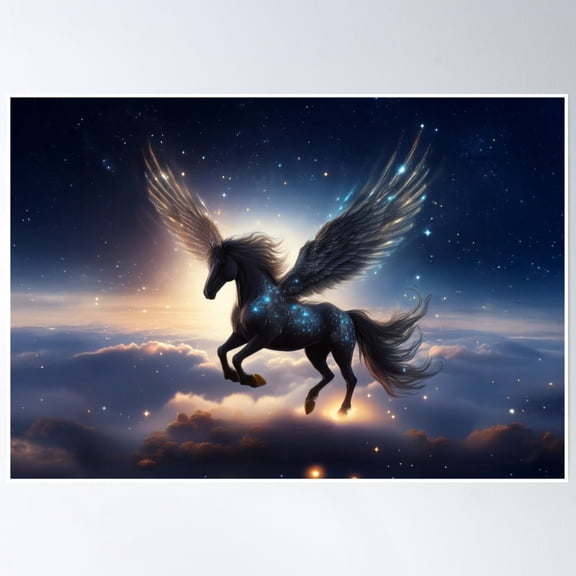 Celestial Winged Horse - Magical Starry Flight Poster Wall Art, Modern Wall Decor, 8x12 UNFRAMED