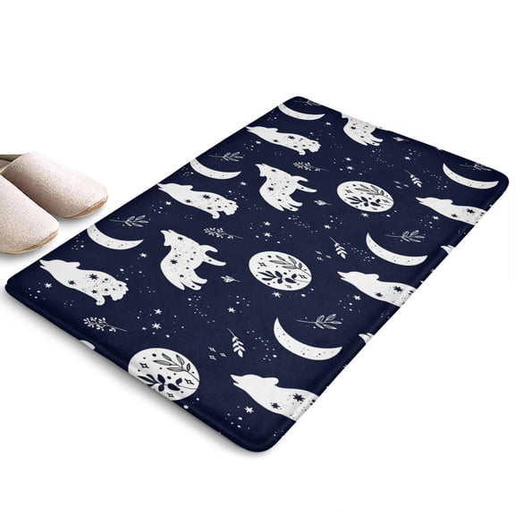 Celestial Wolf Halloween Pattern Flannel Non Slip Door Rugs,Washable Door Mats Indoor,Decorative Door Mats,Dirt-Resistant and Absorbent Doormat for Entrance,Bedroom,Kitchen,Bathroom,23.5x16in(60x40cm)