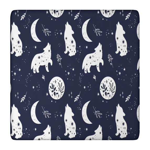 Celestial Wolf Halloween Pattern Square Fitted Tablecloth with Elastic Edge,Square Table Cover,Washable Elastic Table Cover for Home Kitchen Party Decor 36"x36"