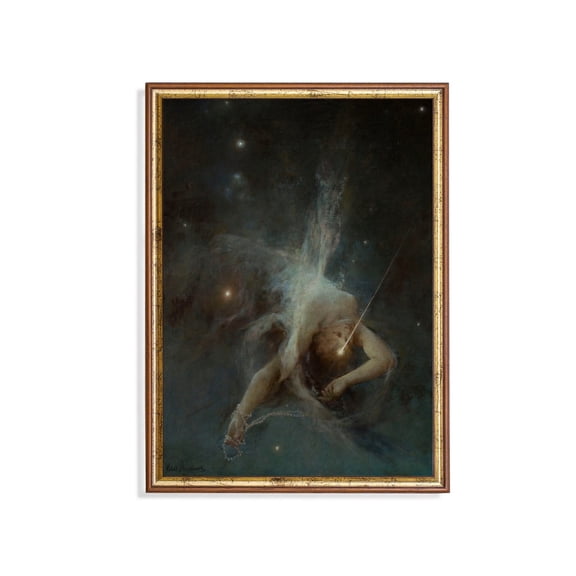 Celestial Woman Art Poster Vintage Cosmic Goddess, Surreal Decor Unframed Paper Print