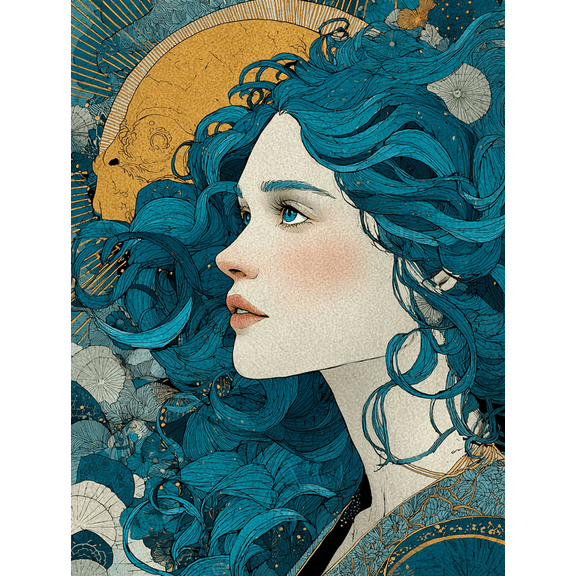 Celestial Woman Digital Print, Mystical Goddess Art, Boho Witchy Lunar Lady Wall Decor