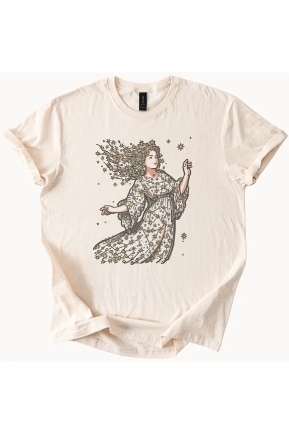 Celestial Woman Graphic Tee Mystical Stars Ethereal Design Size S-5Xl Heygategoo Tee