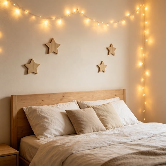 Celestial Wooden Wall Decor Set, Natural Unfinished Wood Moon and Star Cutouts with Smooth Edges, Paintable Wall Pieces for Bedroom, Reading Corner, Photo Backdrop and Party Display, Style D, 1 Set