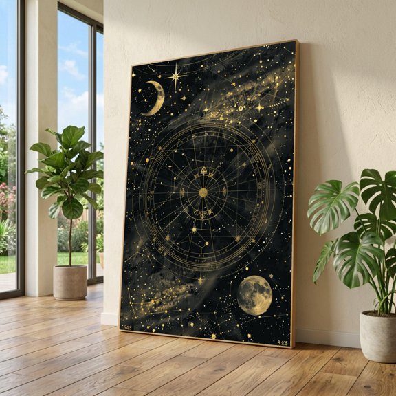 Celestial Zodiac Chart Constellation Moon Phase Poster , Poster Print Only