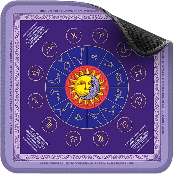 Celestial Zodiac Mahjong Mat 31.5x31.5 Inch Astrology-Themed Non-Slip Rubber Backing Noise-Reduction Table Cover, Large Size Gift for Mahjong Lovers