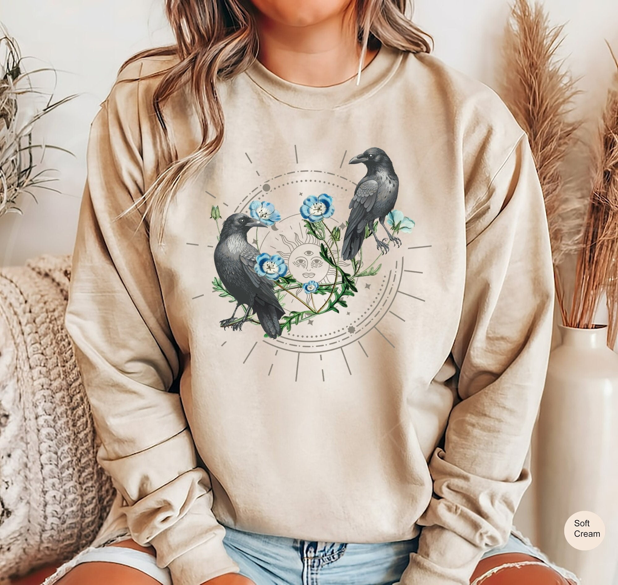 Celestial and Thistles T-Shirt, Bird Lover Shirt, Moon Phase Floral ...