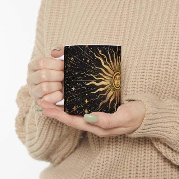 Celestial iling Sun Star Galaxy Coffee Mug, Black Hole Space Cup, Astrologil Moon Drink, Zodiac Style, Coic Gift Idea Fo Astrology Fan.