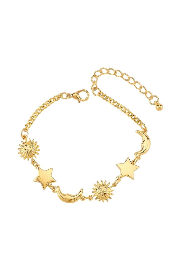Celestials Moon Star Beach Jewelry Gold Adjustable Wrist Chain Charm Bracelet