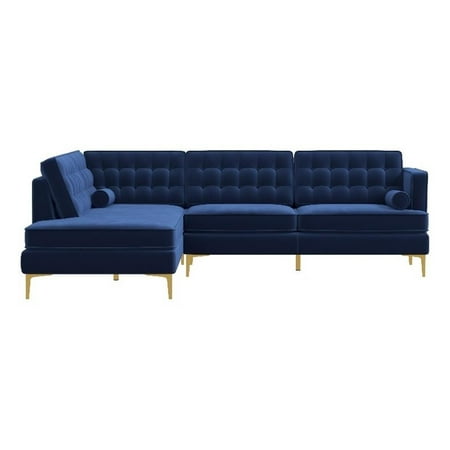 Celestine Modern Pillow Back Velvet Left-Facing Upholstered Sectional in Blue