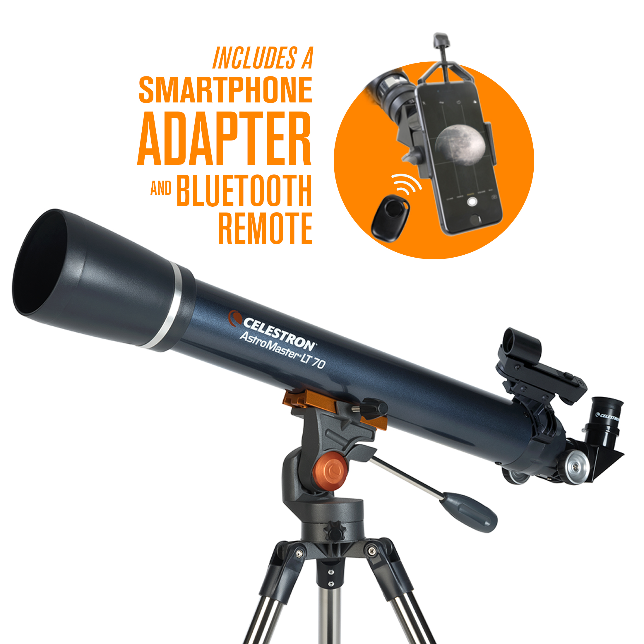 Celestron AstroMaster 70AZ LT Refractor Telescope Kit with Smartphone Adapter and Bluetooth Remote, Ideal Telescope for Beginners, Capture Your Own Images, Tripod plus Bonus Accessories Included - image 1 of 8