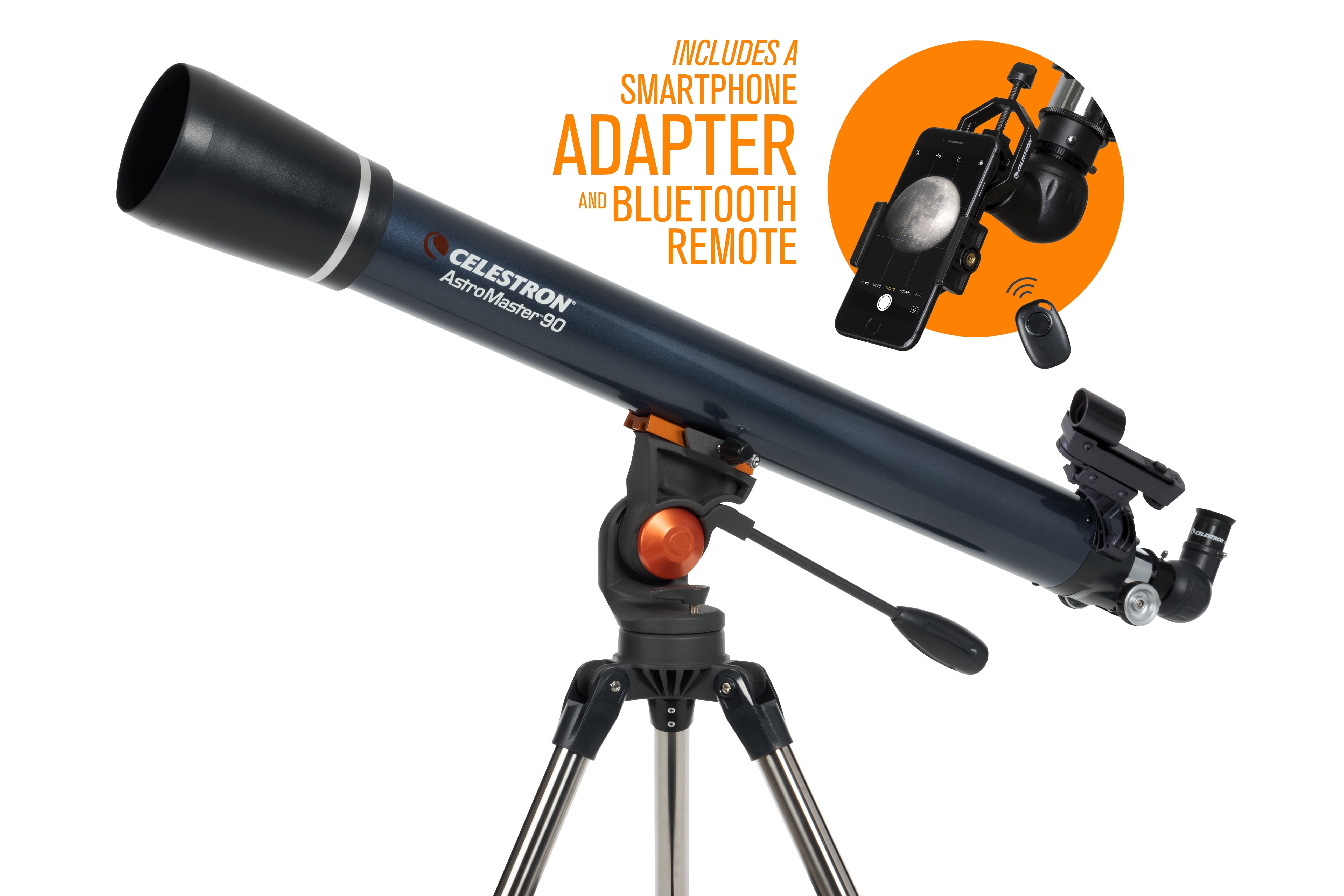 Celestron AstroMaster 90AZ Telescope with Smartphone Adapter & Bluetooth Remote