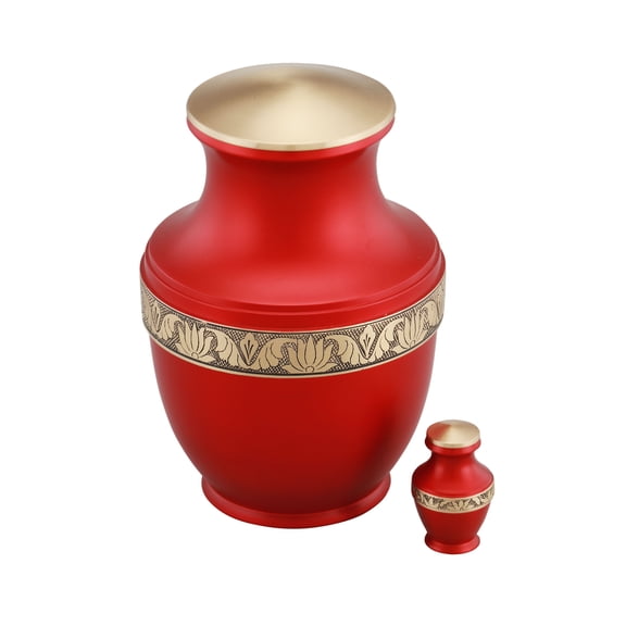 Celesty Cremation Urn - Adult Funeral Urn - Solid Brass Funeral Urn - Handcrafted Adult Funeral Urn for Ashes -Affordable Urn Deal with Free Keepsake (Red)