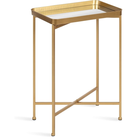 Celia Modern Mirrored Tray Side Table, 18 x 12 x 26, Gold, Foldable Rectangular End Table for Storage and Display