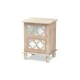 thumbnail image 1 of Celia Transitional Rustic French Country White-Washed Wood and Mirror 2-Drawer Quatrefoil Nightstand, 1 of 5