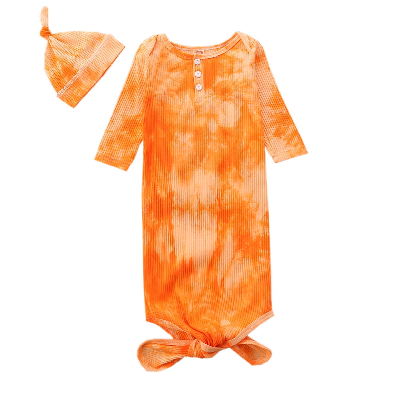 Celiean Knotted Gowns Baby Girl And Boy Orange Long Sleeves Sleep Sack
