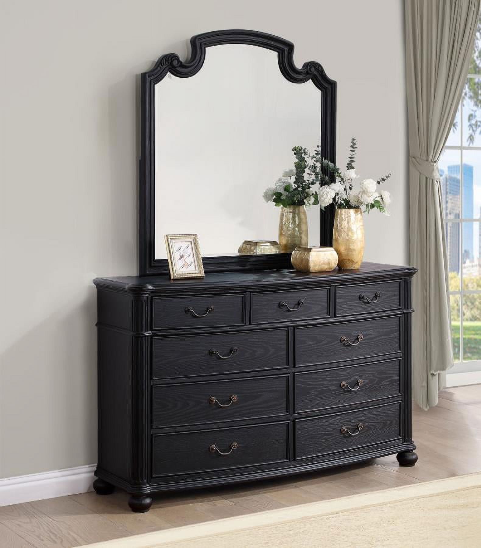 black dresser for bedroom with mirror Furniture of America Eleanora Black Dresser