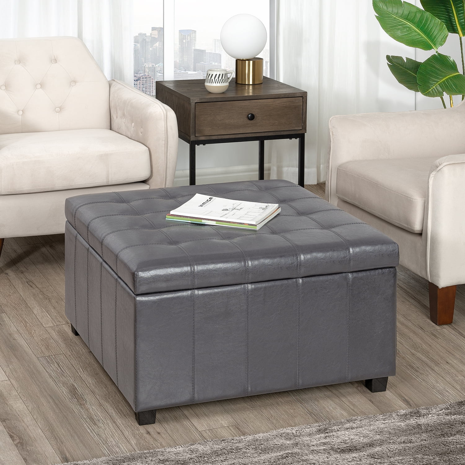 Naomi Home Celine 31" Large Padded Ottoman with Storage, Upholstered Bench/Footrest/Table - Gray ...