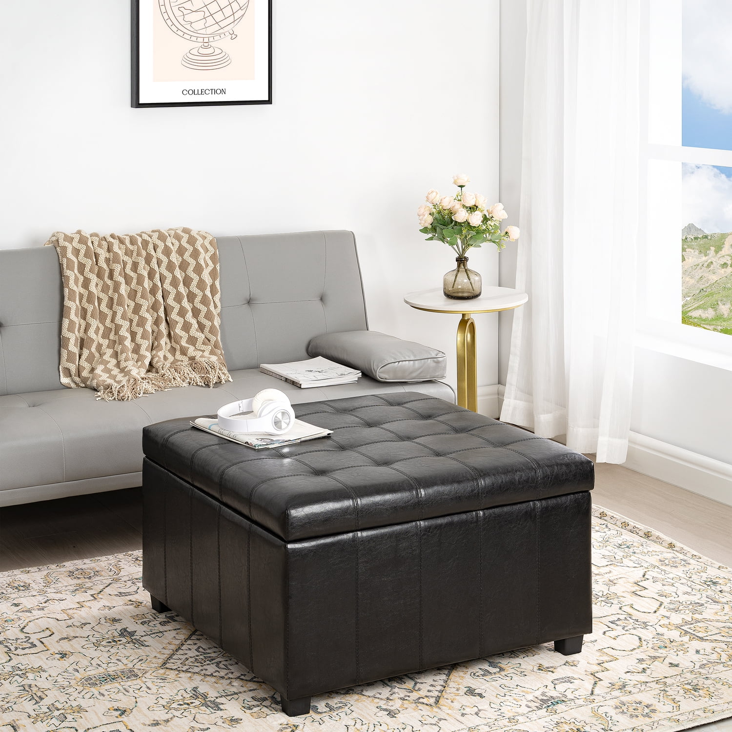 Celine 31" Large Tufted Storage Ottoman, Modern Ottoman with Removable ...