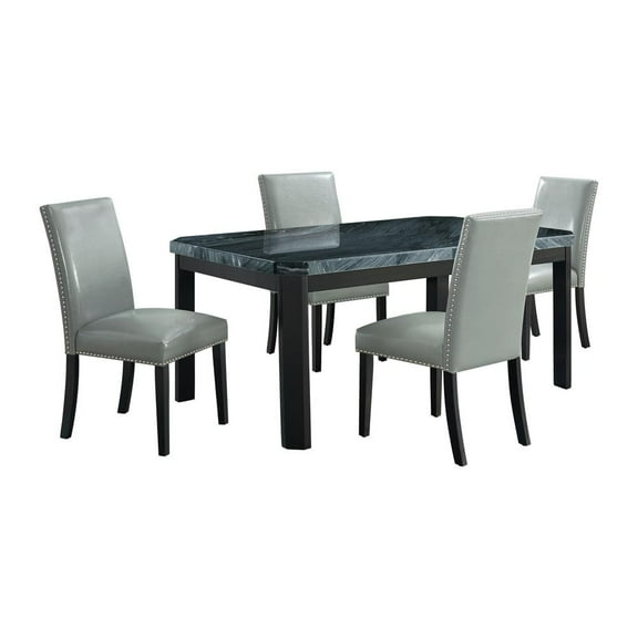 Celine 5PC Dining Set- Table & Four Grey Faux Leather Chairs