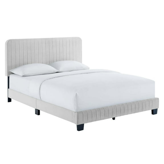 Modway Celine Channel Tufted Performance Velvet Queen Platform Bed in Light Gray