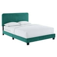 thumbnail image 1 of Celine Channel Tufted Performance Velvet Twin Bed Teal, 1 of 7
