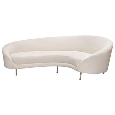 Celine Curved Sofa with Contoured Back & Gold Metal Legs, Light Cream Velvet