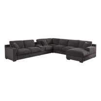 Celine Gray Chenille Fabric Sectional Rt-Facing Chaise Cupholders Charging Ports