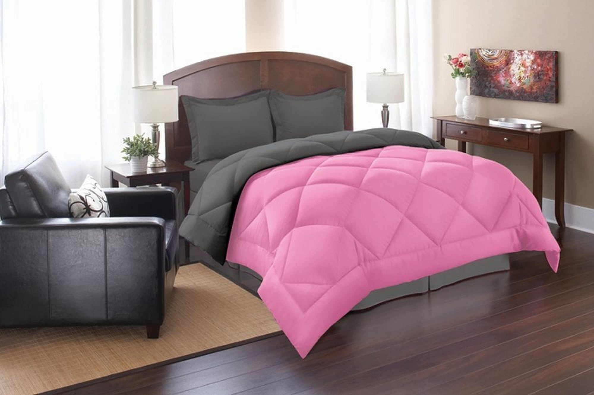Celine Line High Quality 2pc Comforter Set-Twin, Pink/Gray