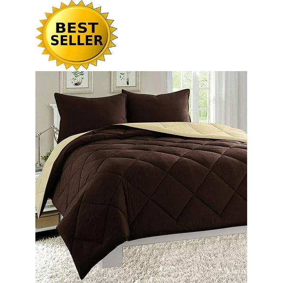 Celine Line High Quality 3pc Comforter Set-Full/Queen, Brown/Cream
