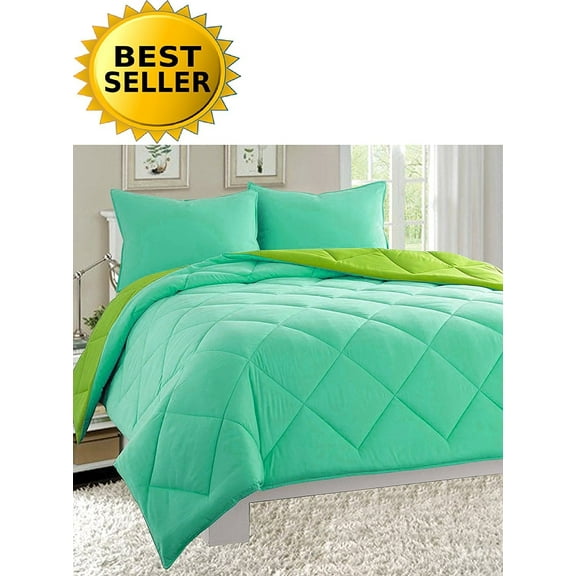 Celine Line High Quality 3pc Comforter Set-King/Cal King, Aqua/Lime