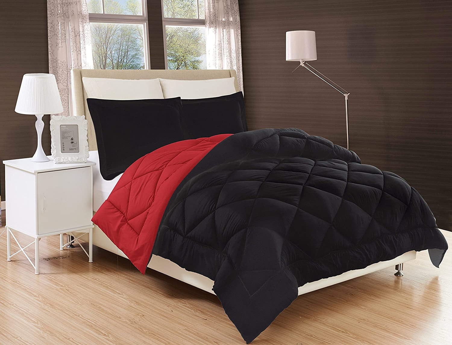 Celine Line High Quality 3pc Comforter Set-Twin,Twin XL, Black/Burgundy